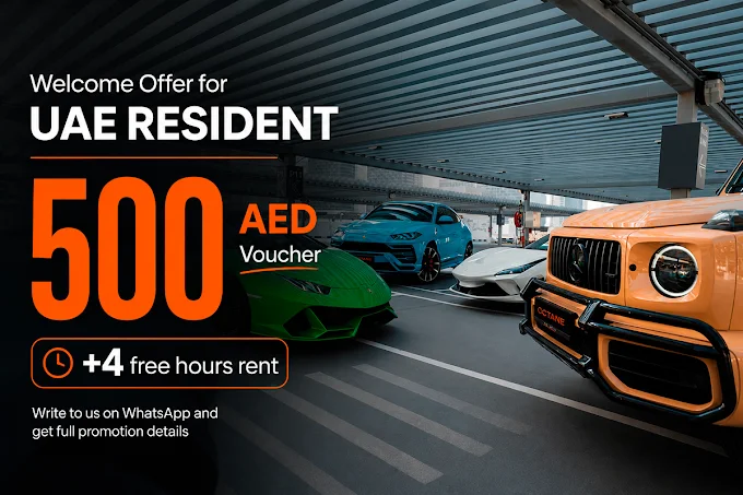 UAE Resident AED 500 voucher offer for car rentals in Dubai.